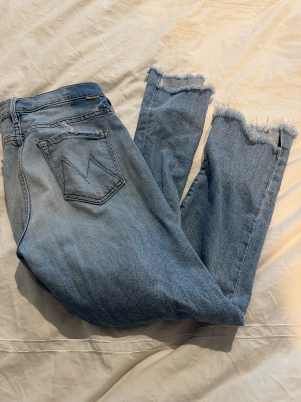 MOTHER Light Blue Raw Hem Cropped Jeans